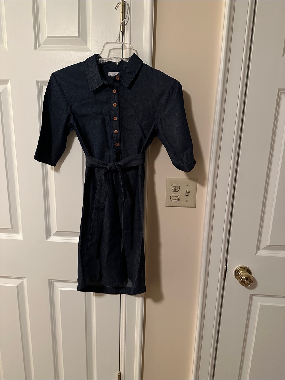 Girls' Navy Shirt Dress with Tie Waist